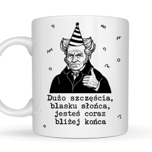 Kubek 330 ml „Dużo szczęścia, blasku słońca, jesteś coraz bliżej końca” na urodziny
