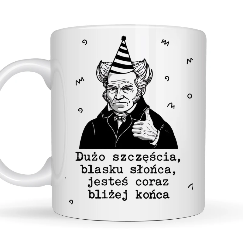 Kubek 330 ml „Dużo szczęścia, blasku słońca, jesteś coraz bliżej końca” na urodziny