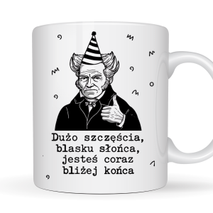 Kubek 330 ml „Dużo szczęścia, blasku słońca, jesteś coraz bliżej końca” na urodziny