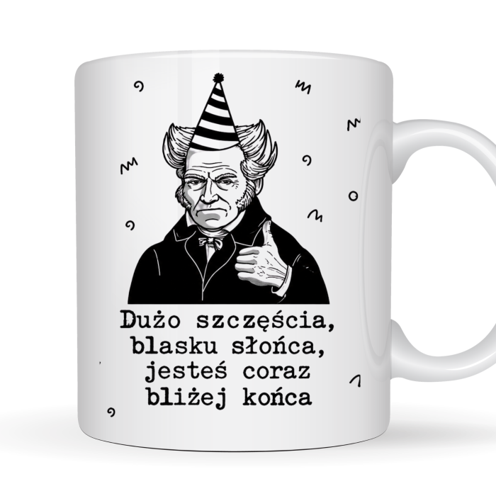 Kubek 330 ml „Dużo szczęścia, blasku słońca, jesteś coraz bliżej końca” na urodziny