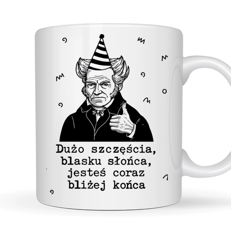 Kubek 330 ml „Dużo szczęścia, blasku słońca, jesteś coraz bliżej końca” na urodziny