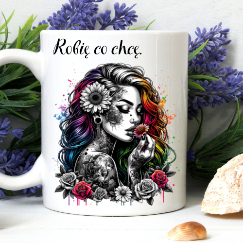 Kubek 330 ml „Robię co chcę” z grafiką uroczej kobiety