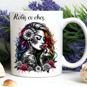Kubek 330 ml „Robię co chcę” z grafiką uroczej kobiety