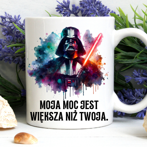 Kubek sublimowany 330 ml z Darth Vaderem i napisem „Moja moc jest większa niż Twoja”