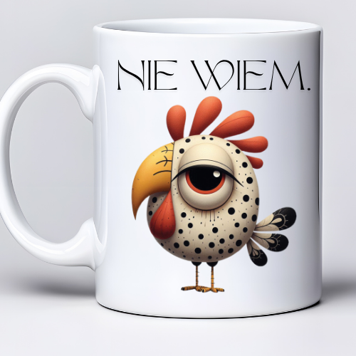 Kubek sublimowany 330 ml z kurczakiem i napisem „Nie wiem.”