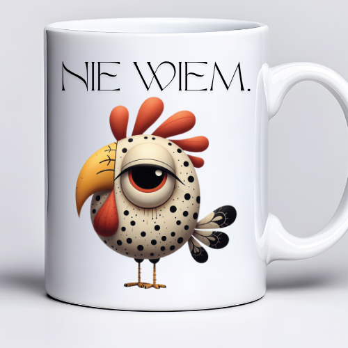 Kubek sublimowany 330 ml z kurczakiem i napisem „Nie wiem.”