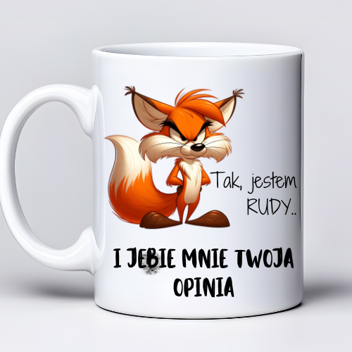 Kubek z nadrukiem 330 ml z lisem i napisem „Tak, jestem rudy i j**ie mnie..