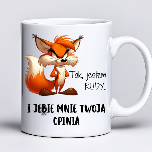 Kubek z nadrukiem 330 ml z lisem i napisem „Tak, jestem rudy i j**ie mnie..