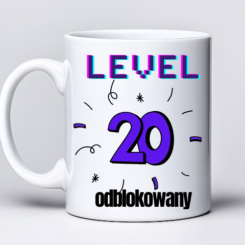 Kubek 330 ml z tekstem „Level 30 odblokowany” i grafiką w stylu gamingowym