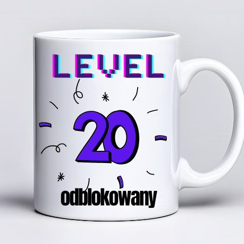 Kubek 330 ml z tekstem „Level 30 odblokowany” i grafiką w stylu gamingowym